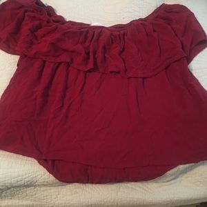 Off the shoulder dark burgundy top